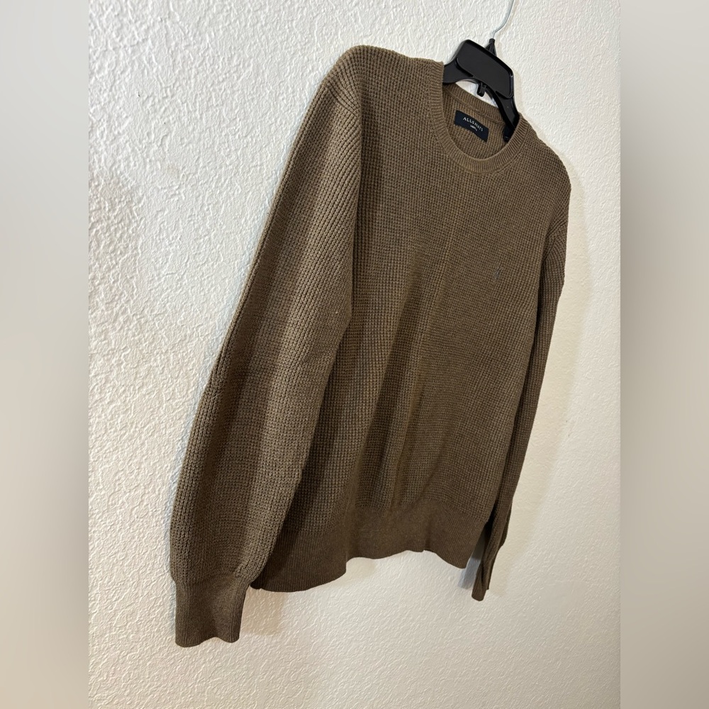 ALLSAINTS Rias Crew Waffle Knit Sweater Brown Men’s Medium Organic Cotton - Picture 3 of 7